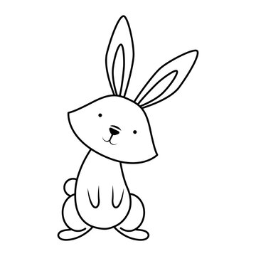 cute easter little rabbit standing pose character line style icon