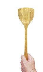 A man with a wooden ladle isolated on a white background