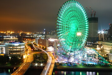Night view of "Yokohama Minato Mirai" in Kanagawa Prefecture, Japan