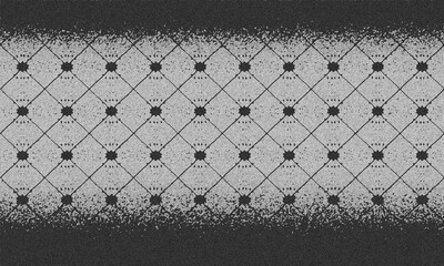 black and white grunge abstract monochrome grainy grungy background with simple geometric pattern, polka dots, zigzag and mesh.