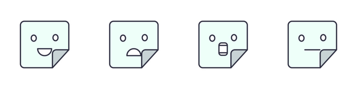Conjunto de iconos de papel de nota con caras. Nota doblada. Papel de nota / papel de borrador de diferentes estilos. Ilustraci&oacute;n de vector	