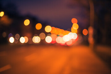 Bokeh photography in urban environment, beautiful bokeh, street lights, car lights, traffic lights, out of focus