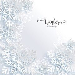 Fototapeta na wymiar Snowflakes design for winter with place text space. Snowflakes background patterned paper cut art and craft style on paper color background.