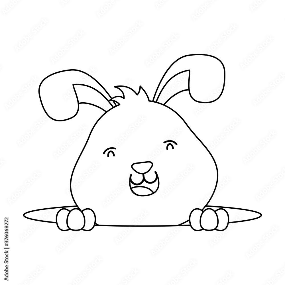 Canvas Prints cute easter little rabbit in hole character line style