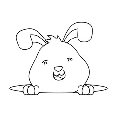 cute easter little rabbit in hole character line style