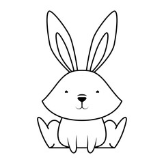 cute easter little rabbit seated character line style icon