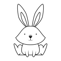 cute easter little rabbit seated character line style icon