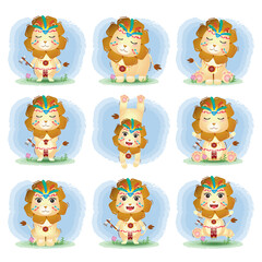 cute lion collection with traditional costume