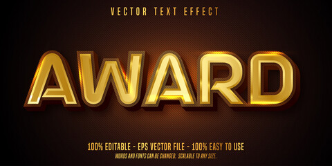 Award text, shiny gold style editable text effect