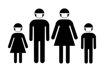 family with face masks icon set