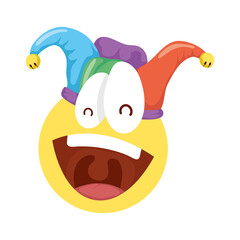 crazy emoji face with jester hat fools day icon