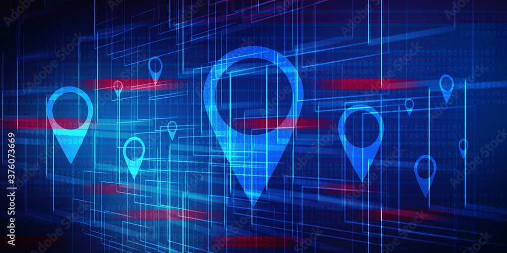 Fototapete 2d rendering red map pointer