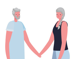 Obraz premium Senior woman and man cartoons holding hands vector design
