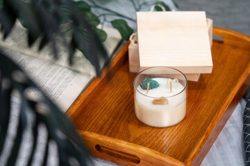 aroma candle made of soy wax in the interior. High quality photo