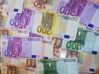 currency, money, euro, wealth, European currency, Europe cash, European bank, fifty euros, one hundred euros, two hundred euros,  five hundred euros, two hundred euros, one hundred euros, fifty euros,