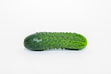 Single green cucumber isolated on white background