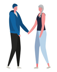 Fototapeta premium Senior woman and man cartoons with sportswear holding hands vector design