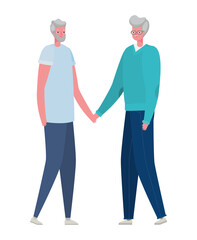 Senior men cartoons holding hands vector design