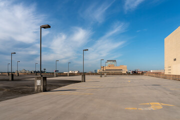 Fototapeta na wymiar Wide Angle View of Level 7 of Root Top Parking Lot in Houston Texas