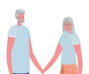 Obraz premium Senior woman and man cartoons holding hands vector design