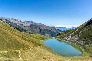 Panoramic view of Branchino Lake - Orobie - Italian Alps