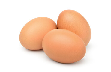 Group of three chicken eggs isolated on white background. Clipping path.