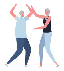 Fototapeta premium Senior woman and man cartoons with hands up vector design