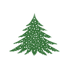 Christmas tree with snow elements. The tree is green. Isolated vector illustrations. Snow-covered Christmas tree.