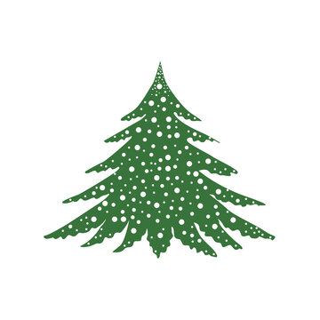 Christmas tree with snow elements. The tree is green. Isolated vector illustrations. Snow-covered Christmas tree.