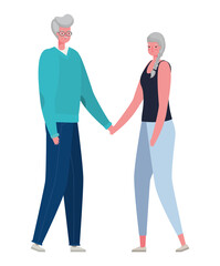 Fototapeta premium Senior woman and man cartoons holding hands vector design