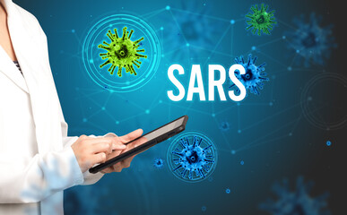 doctor prescribes a prescription with SARS inscription, pandemic concept