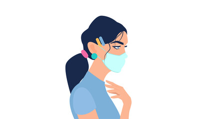 Vector of a young woman wearing face mask