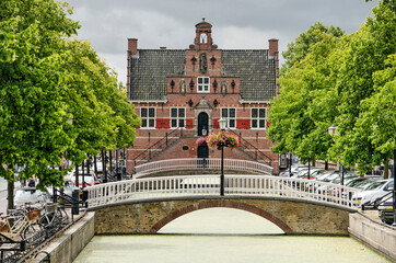 Oud-Beijerland, The Netherlands, July 10, 2020: the picturesque town hall on the axis of the...