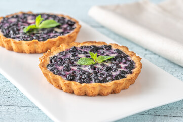 Two tartlets with fresh blueberries