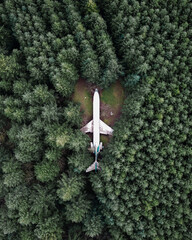 Plane in forest look down 