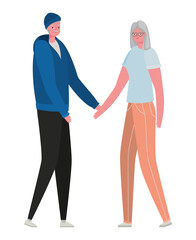 Fototapeta premium Senior woman and man cartoons with sportswear holding hands vector design