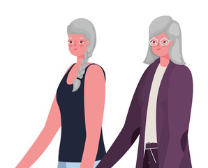 Senior women cartoons holding hands vector design