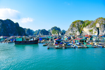 Floating village in Halong Bay, Vietnam.