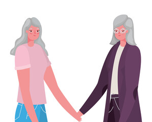 Senior women cartoons holding hands vector design