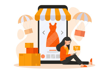 Mobile ecommerce illustration. Flat art vector.