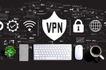 VPN concept with a computer keyboard and a mouse