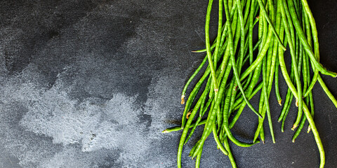 green beans raw legumes organic eating feed, vegetarian or vegan salad vegetables top view copy...