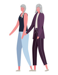 two senior women cartoons vector design