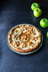 Apple pie sweet dessert tart pastries biscuit fruit ingredient  healthy eating top view copy space 
