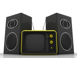 3d rendering old Retro television with speaker