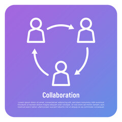 Unity thin line icon. Successful communication employees. Teamwork, collaboration. Circle of people . Modern vector illustration.
