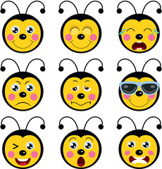Faces of bees with feature a different expressions
