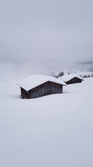 Skiing in the beautiful mountains of the Laax ski resort in Flims, Switzerland