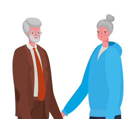 Senior woman and man cartoons holding hands vector design
