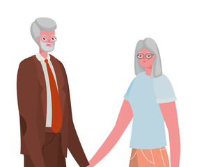 Senior woman and man cartoons holding hands vector design